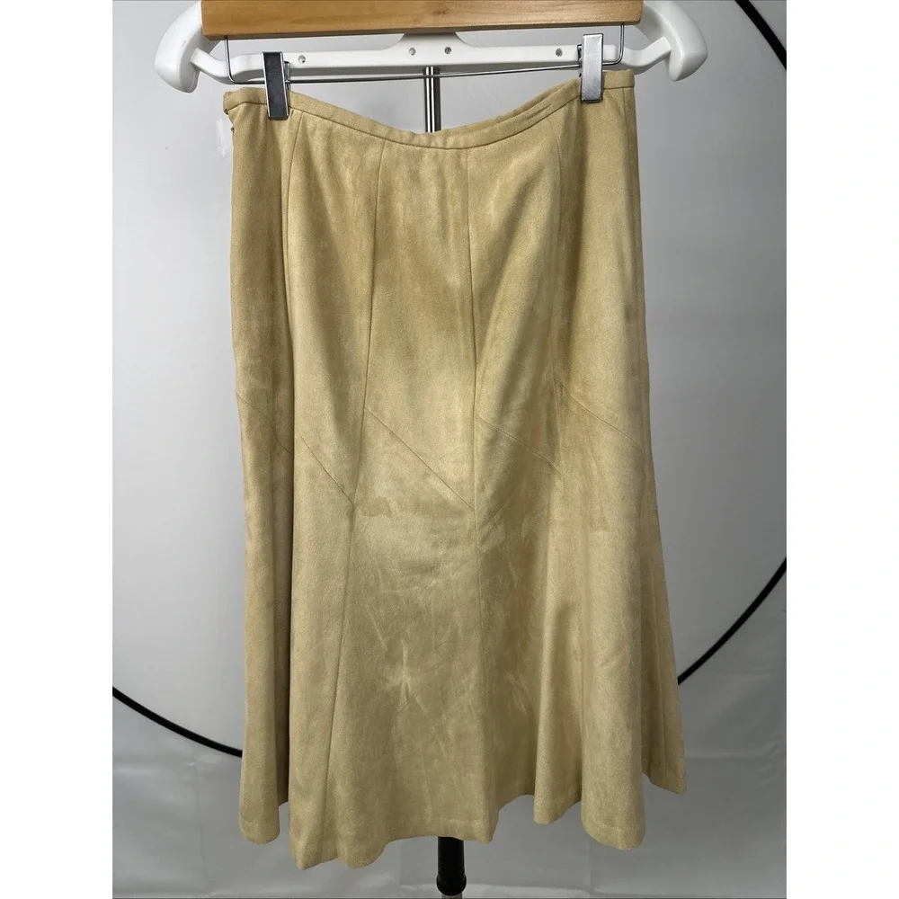 Talbots A-Line Midi Skirt Women's Sz 8 Stretch Beige/Camel Polyester